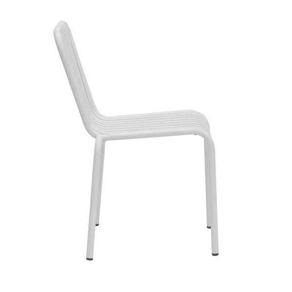 EuroStyle Enid Stackable Steel Outdoor Dining Chairs Slat Back Powder Coated Patio Set of 2 White 90730-WHT