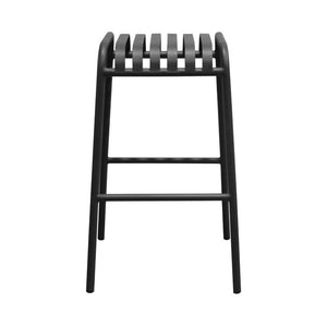 EuroStyle Enid Stackable Outdoor Bar Stools Powder Coated Steel Slat Back Patio Set of 2 Black 90732-BLK
