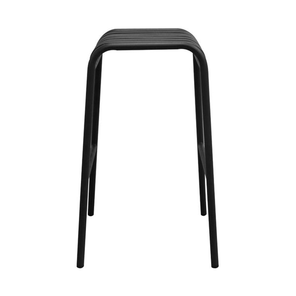 EuroStyle Enid Stackable Outdoor Bar Stools Powder Coated Steel Slat Back Patio Set of 2 Black 90732-BLK