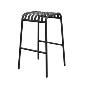 EuroStyle Enid Stackable Outdoor Bar Stools Powder Coated Steel Slat Back Patio Set of 2 Black 90732-BLK