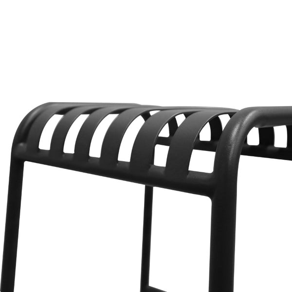 EuroStyle Enid Stackable Outdoor Bar Stools Powder Coated Steel Slat Back Patio Set of 2 Black 90732-BLK
