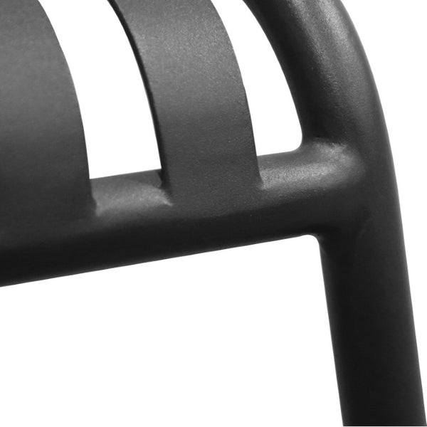 EuroStyle Enid Stackable Outdoor Bar Stools Powder Coated Steel Slat Back Patio Set of 2 Black 90732-BLK