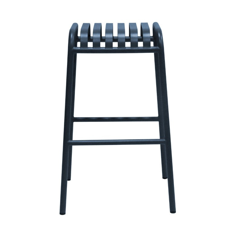 EuroStyle Enid Stackable Outdoor Bar Stools Powder Coated Steel Slat Back Patio Set of 2 Dark Blue 90732-DKBLU