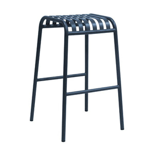 EuroStyle Enid Stackable Outdoor Bar Stools Powder Coated Steel Slat Back Patio Set of 2 Dark Blue 90732-DKBLU