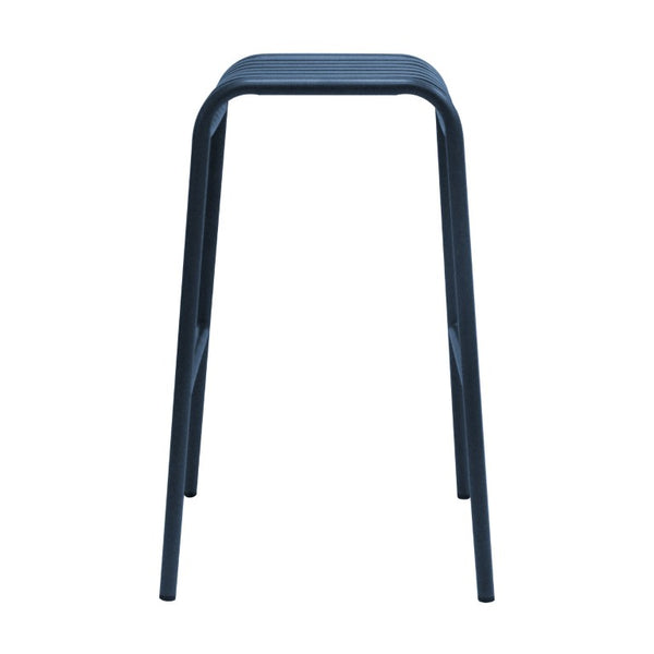 EuroStyle Enid Stackable Outdoor Bar Stools Powder Coated Steel Slat Back Patio Set of 2 Dark Blue 90732-DKBLU