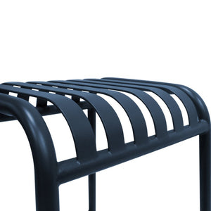 EuroStyle Enid Stackable Outdoor Bar Stools Powder Coated Steel Slat Back Patio Set of 2 Dark Blue 90732-DKBLU