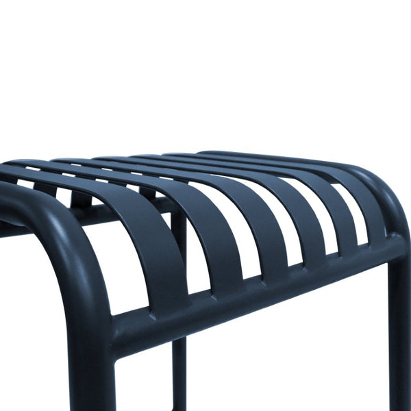 EuroStyle Enid Stackable Outdoor Bar Stools Powder Coated Steel Slat Back Patio Set of 2 Dark Blue 90732-DKBLU