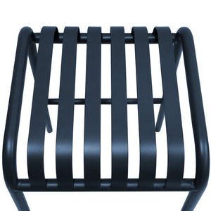 EuroStyle Enid Stackable Outdoor Bar Stools Powder Coated Steel Slat Back Patio Set of 2 Dark Blue 90732-DKBLU