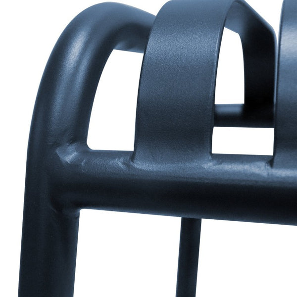EuroStyle Enid Stackable Outdoor Bar Stools Powder Coated Steel Slat Back Patio Set of 2 Dark Blue 90732-DKBLU