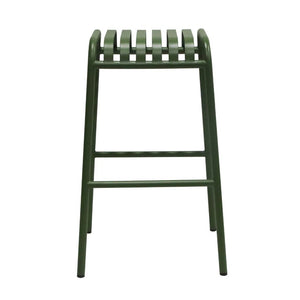EuroStyle Enid Stackable Outdoor Bar Stools Powder Coated Steel Slat Back Patio Set of 2 Dark Green 90732-DKGRN