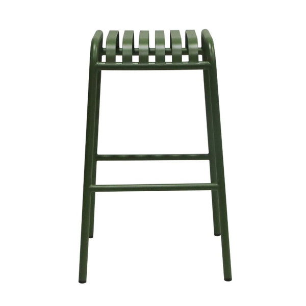 EuroStyle Enid Stackable Outdoor Bar Stools Powder Coated Steel Slat Back Patio Set of 2 Dark Green 90732-DKGRN