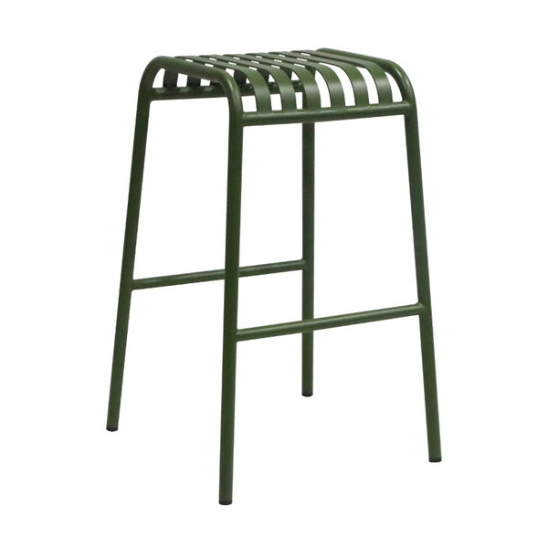EuroStyle Enid Stackable Outdoor Bar Stools Powder Coated Steel Slat Back Patio Set of 2 Dark Green 90732-DKGRN