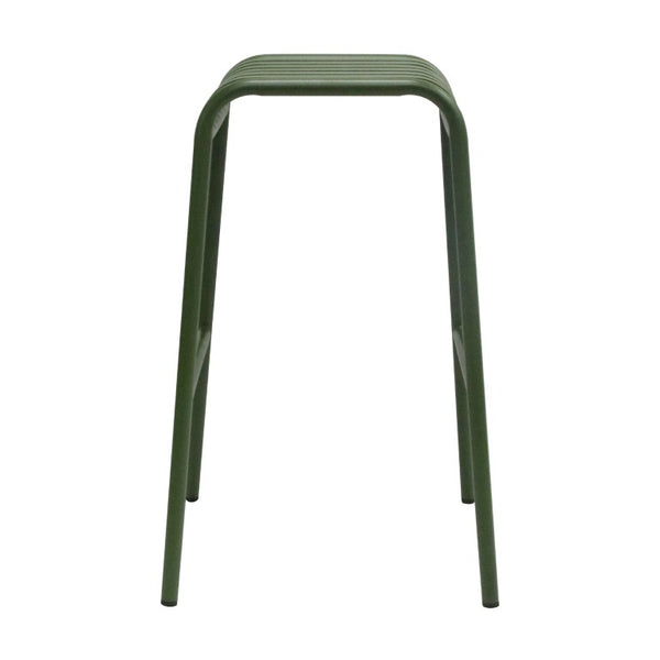 EuroStyle Enid Stackable Outdoor Bar Stools Powder Coated Steel Slat Back Patio Set of 2 Dark Green 90732-DKGRN
