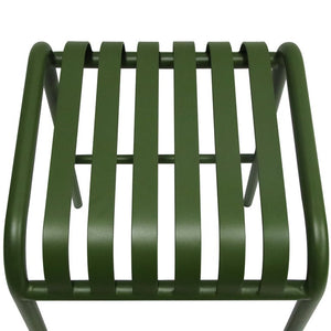 EuroStyle Enid Stackable Outdoor Bar Stools Powder Coated Steel Slat Back Patio Set of 2 Dark Green 90732-DKGRN