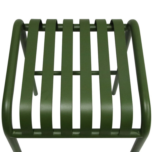EuroStyle Enid Stackable Outdoor Bar Stools Powder Coated Steel Slat Back Patio Set of 2 Dark Green 90732-DKGRN