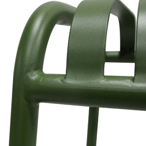 EuroStyle Enid Stackable Outdoor Bar Stools Powder Coated Steel Slat Back Patio Set of 2 Dark Green 90732-DKGRN