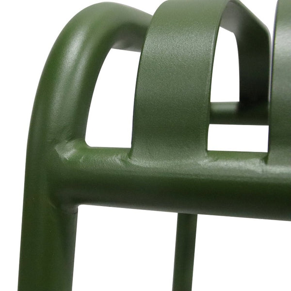 EuroStyle Enid Stackable Outdoor Bar Stools Powder Coated Steel Slat Back Patio Set of 2 Dark Green 90732-DKGRN