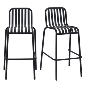 EuroStyle Enid Stackable Outdoor Steel Bar Stools Slat Back Powder Coated Set of 2 Black 90733-BLK