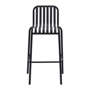 EuroStyle Enid Stackable Outdoor Steel Bar Stools Slat Back Powder Coated Set of 2 Black 90733-BLK