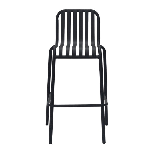 EuroStyle Enid Stackable Outdoor Steel Bar Stools Slat Back Powder Coated Set of 2 Black 90733-BLK