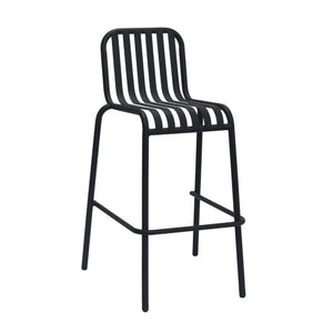 EuroStyle Enid Stackable Outdoor Steel Bar Stools Slat Back Powder Coated Set of 2 Black 90733-BLK