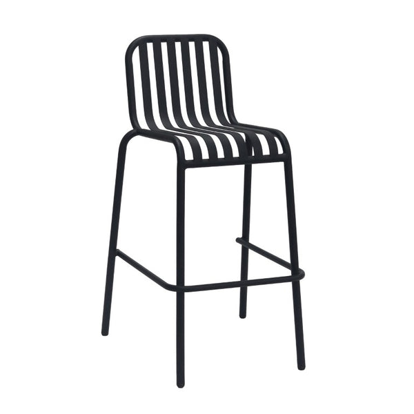 EuroStyle Enid Stackable Outdoor Steel Bar Stools Slat Back Powder Coated Set of 2 Black 90733-BLK