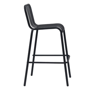 EuroStyle Enid Stackable Outdoor Steel Bar Stools Slat Back Powder Coated Set of 2 Black 90733-BLK