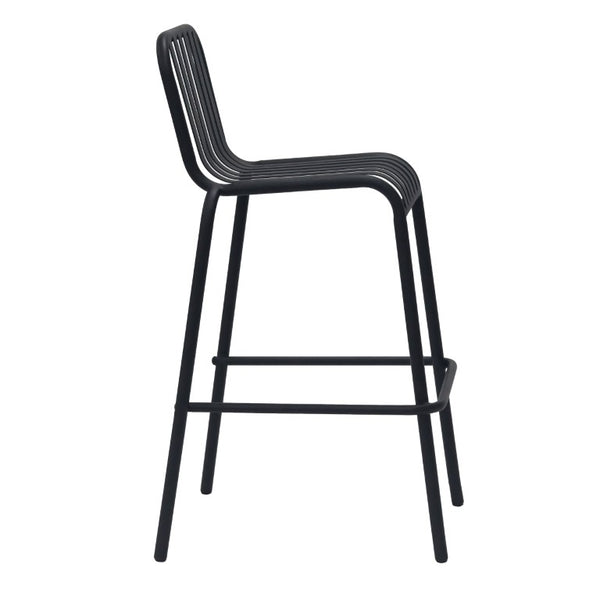 EuroStyle Enid Stackable Outdoor Steel Bar Stools Slat Back Powder Coated Set of 2 Black 90733-BLK