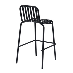 EuroStyle Enid Stackable Outdoor Steel Bar Stools Slat Back Powder Coated Set of 2 Black 90733-BLK