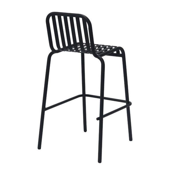 EuroStyle Enid Stackable Outdoor Steel Bar Stools Slat Back Powder Coated Set of 2 Black 90733-BLK