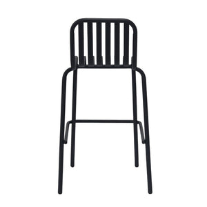 EuroStyle Enid Stackable Outdoor Steel Bar Stools Slat Back Powder Coated Set of 2 Black 90733-BLK