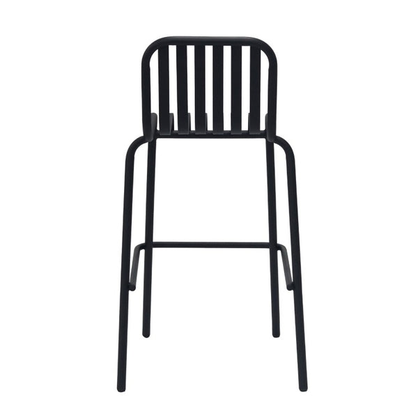 EuroStyle Enid Stackable Outdoor Steel Bar Stools Slat Back Powder Coated Set of 2 Black 90733-BLK