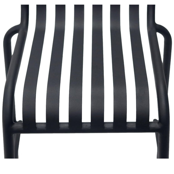 EuroStyle Enid Stackable Outdoor Steel Bar Stools Slat Back Powder Coated Set of 2 Black 90733-BLK