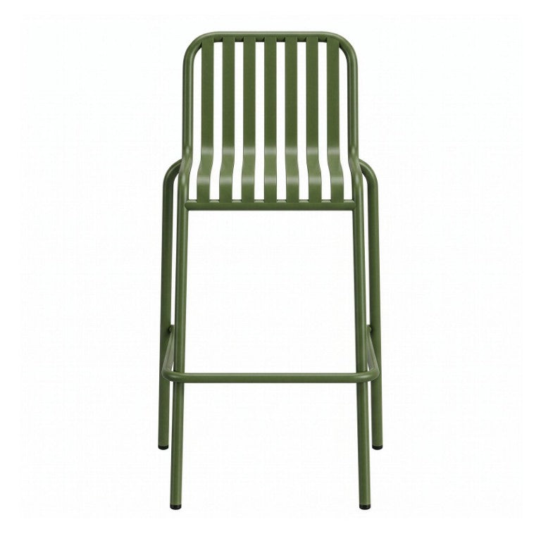 EuroStyle Enid Stackable Outdoor Steel Bar Stools Slat Back Powder Coated Set of 2 Dark Green 90733-DKGRN