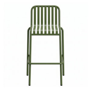 EuroStyle Enid Stackable Outdoor Steel Bar Stools Slat Back Powder Coated Set of 2 Dark Green 90733-DKGRN