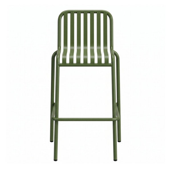 EuroStyle Enid Stackable Outdoor Steel Bar Stools Slat Back Powder Coated Set of 2 Dark Green 90733-DKGRN