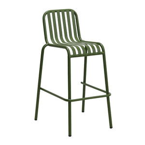 EuroStyle Enid Stackable Outdoor Steel Bar Stools Slat Back Powder Coated Set of 2 Dark Green 90733-DKGRN
