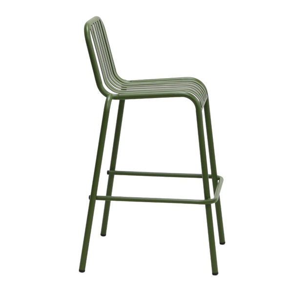 EuroStyle Enid Stackable Outdoor Steel Bar Stools Slat Back Powder Coated Set of 2 Dark Green 90733-DKGRN