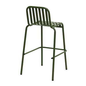 EuroStyle Enid Stackable Outdoor Steel Bar Stools Slat Back Powder Coated Set of 2 Dark Green 90733-DKGRN