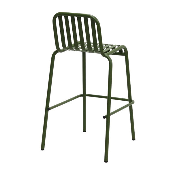 EuroStyle Enid Stackable Outdoor Steel Bar Stools Slat Back Powder Coated Set of 2 Dark Green 90733-DKGRN