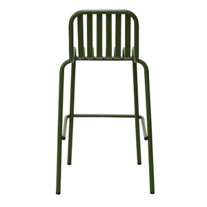 EuroStyle Enid Stackable Outdoor Steel Bar Stools Slat Back Powder Coated Set of 2 Dark Green 90733-DKGRN