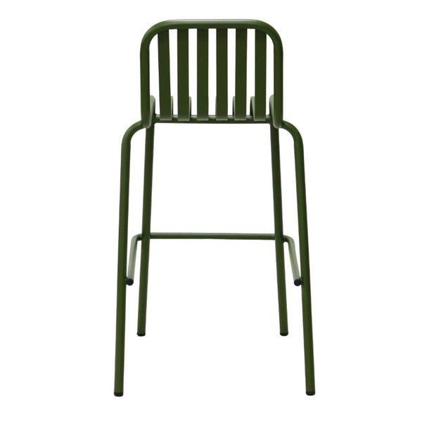 EuroStyle Enid Stackable Outdoor Steel Bar Stools Slat Back Powder Coated Set of 2 Dark Green 90733-DKGRN