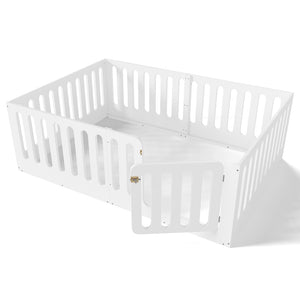 English Elm Twin Solid Pine Montessori Floor Bed with House Frame Door and Safety Fence Light White W5305P420635