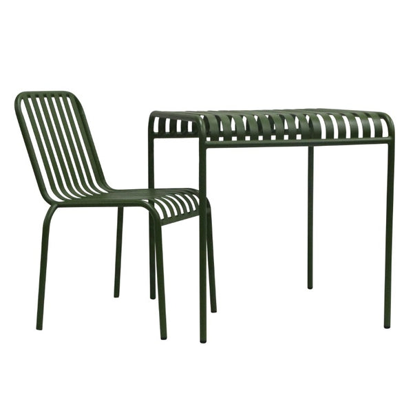 EuroStyle Enid Outdoor Steel Dining Table with Slatted Top for Patio or Garden Use Dark Green 90734-DKGRN