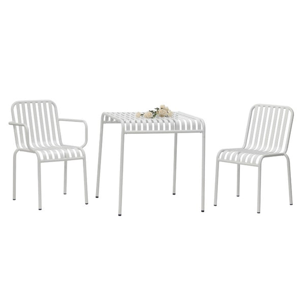 EuroStyle Enid Outdoor Steel Dining Table with Slatted Top for Patio or Garden Use White 90734-WHT