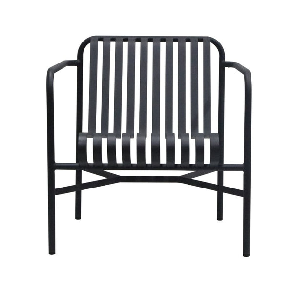 EuroStyle Enid Outdoor Lounge Chair Powder Coated Steel Slatted Frame All Weather Patio Seating Black 90736-BLK