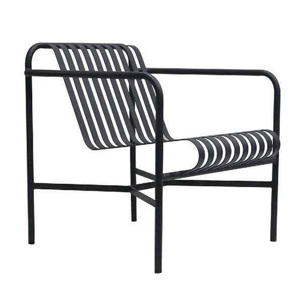 EuroStyle Enid Outdoor Lounge Chair Powder Coated Steel Slatted Frame All Weather Patio Seating Black 90736-BLK