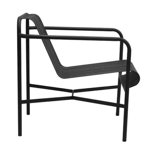 EuroStyle Enid Outdoor Lounge Chair Powder Coated Steel Slatted Frame All Weather Patio Seating Black 90736-BLK