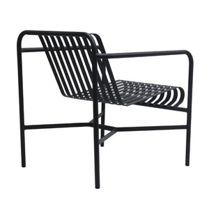 EuroStyle Enid Outdoor Lounge Chair Powder Coated Steel Slatted Frame All Weather Patio Seating Black 90736-BLK