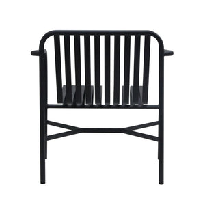 EuroStyle Enid Outdoor Lounge Chair Powder Coated Steel Slatted Frame All Weather Patio Seating Black 90736-BLK